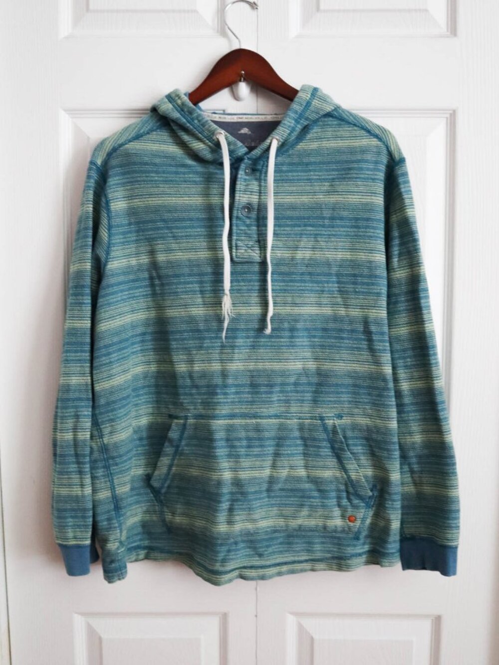 Tommy Bahama Striped Baja Hoodie Men's Sz M 100% Cotton Blue & Green Surfer